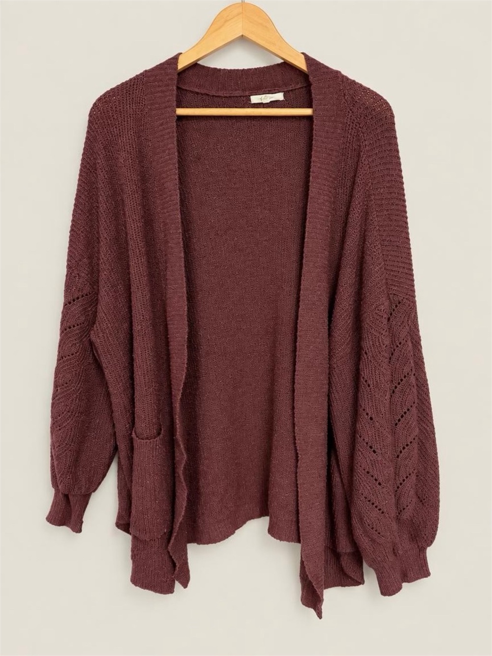 Open-Front Chunky Knit Cardigan Sweater - Wine 3X